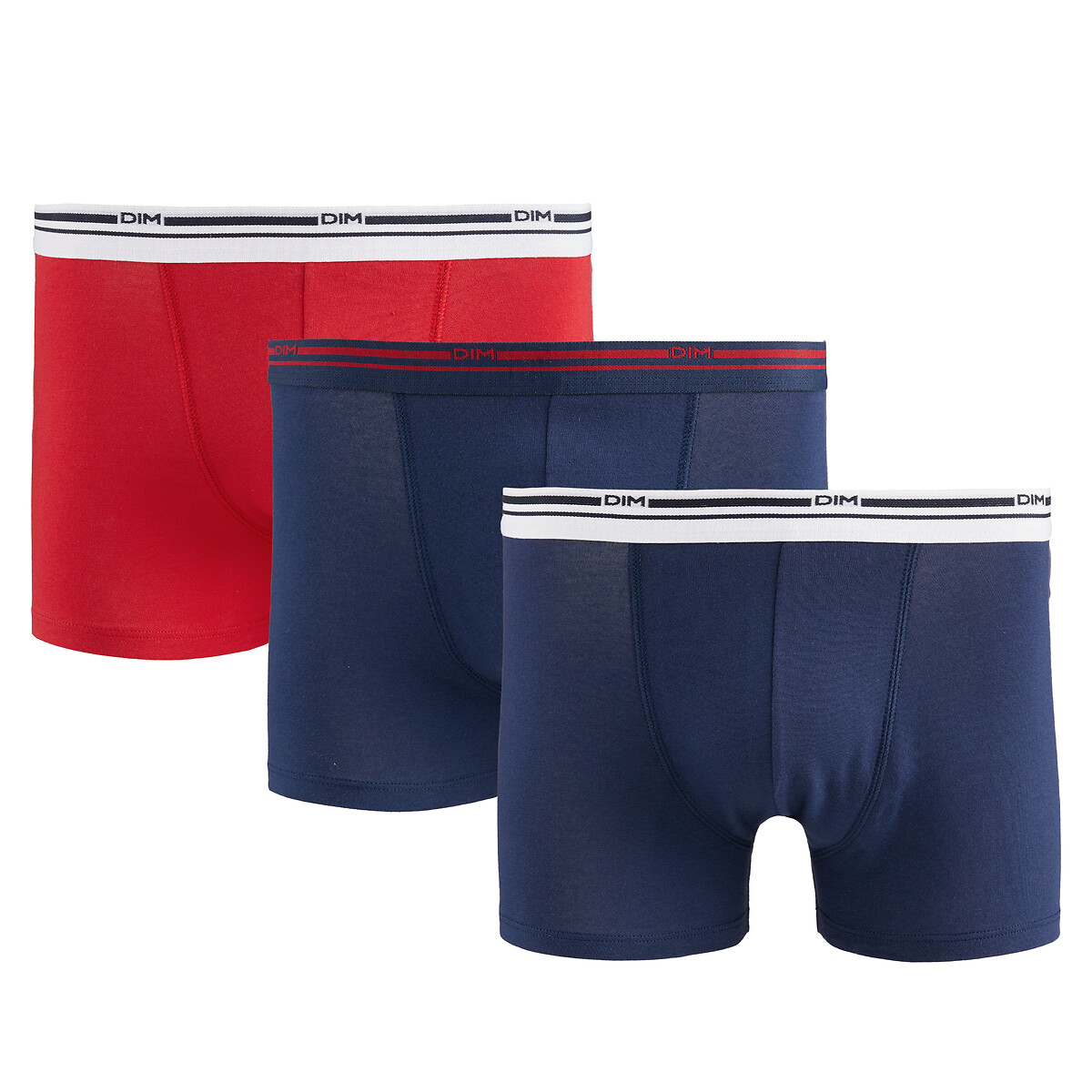 Lot de 3 boxers Classic colors rouge + bleu + bleu marine, DIM