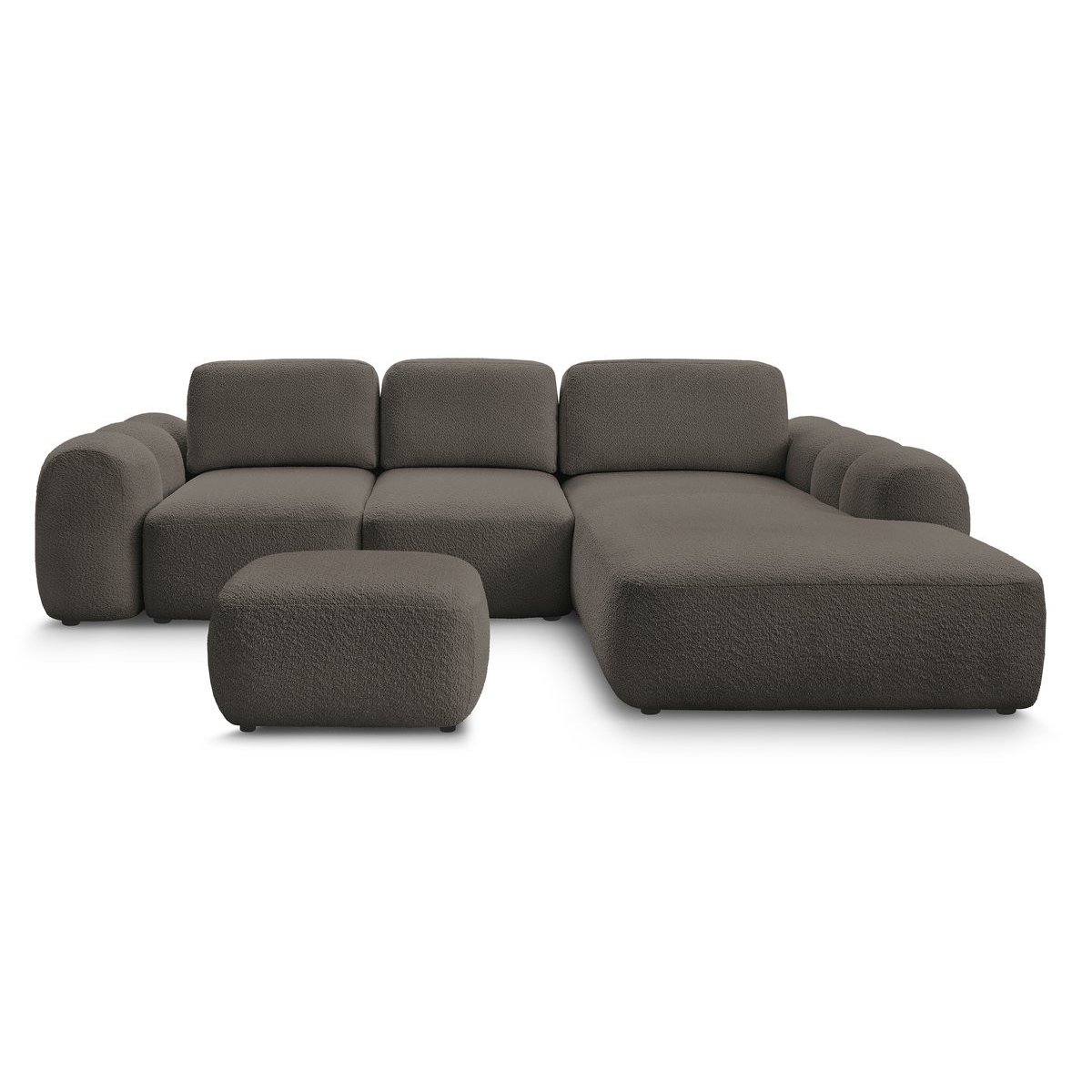 Canapé d'angle convertible 3 places en tissu bouclette avec pouf, MONTAIGNE marron, BOBOCHIC