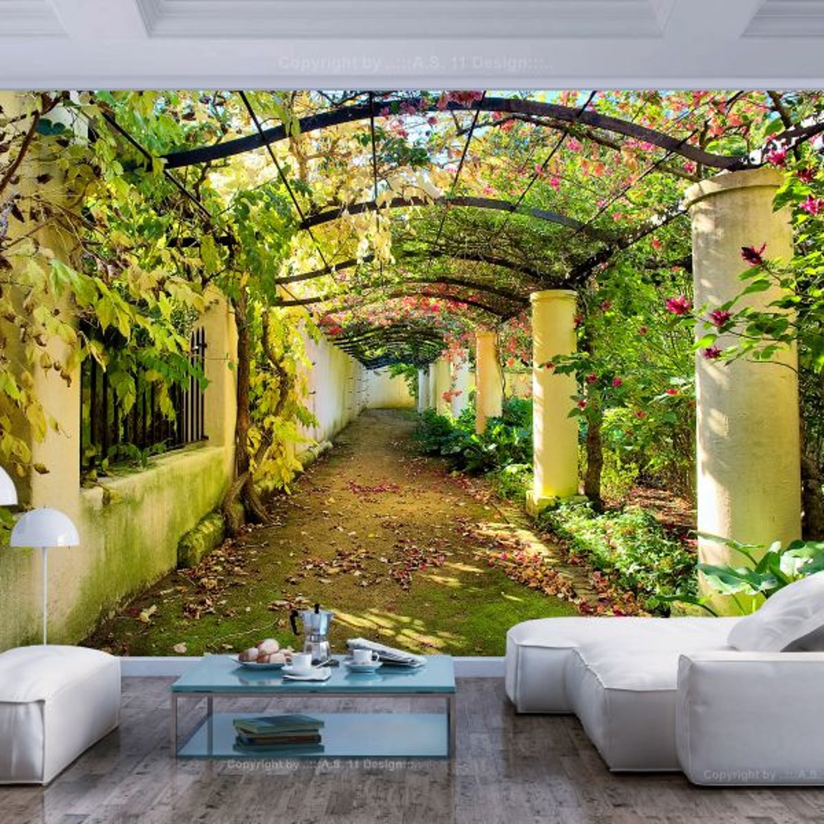 Papier peint intissé panoramique 3D et Perspective Pergola vert, EDEN