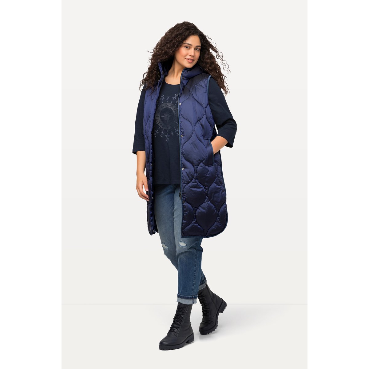 Long gilet matelassé HYPRAR bleu nuit, ULLA POPKEN
