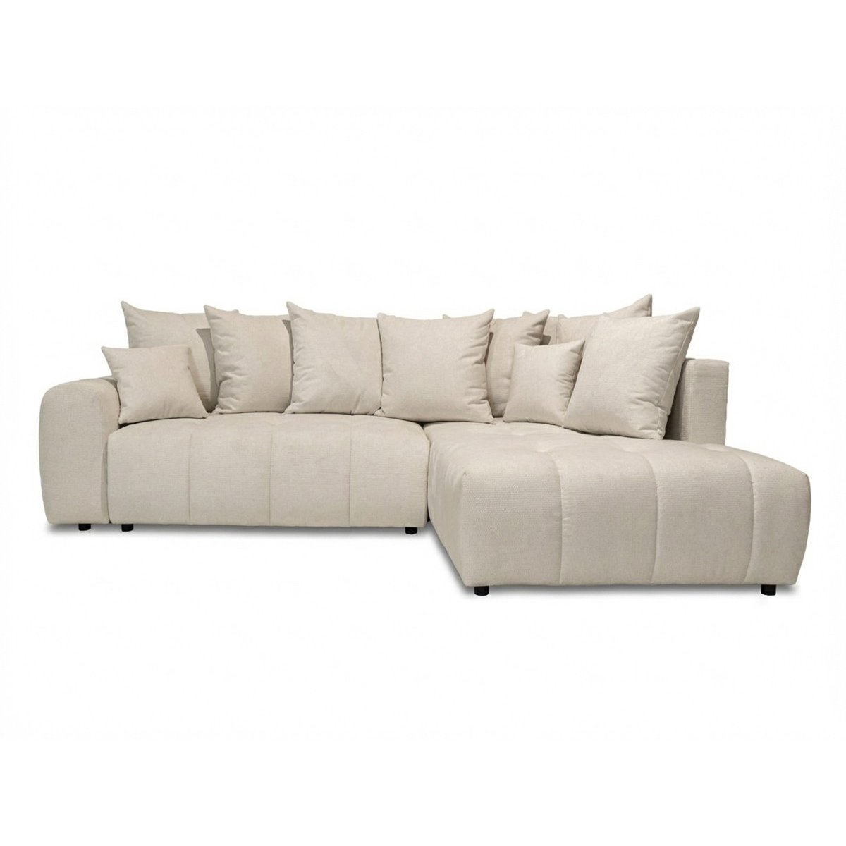 Canapé d'angle convertible 4 places en tissu chiné, ROXELANE beige, BOBOCHIC