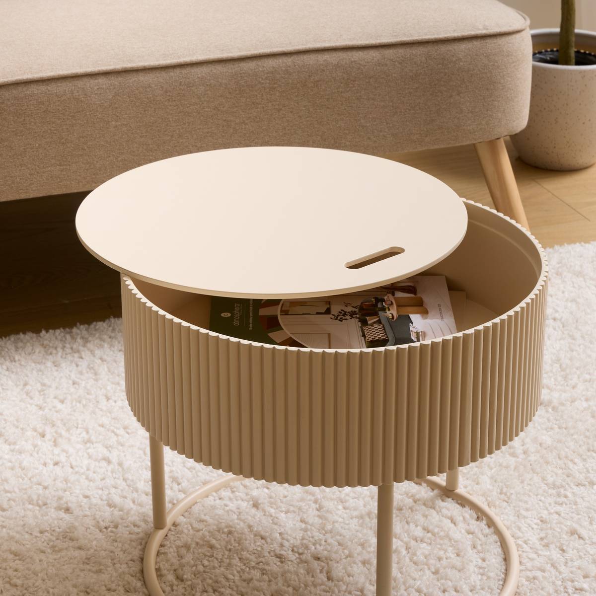 Table basse coffre de rangement plateau amovible JUNA beige, ATMOSPHERA