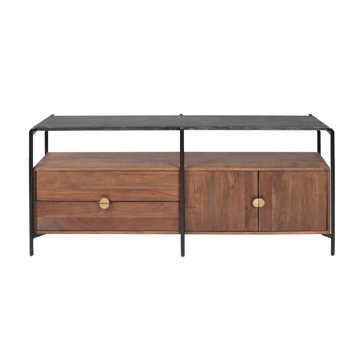 Meuble TV en acacia avec plateau en marbre 152 cm, MONA marron, OVIALA