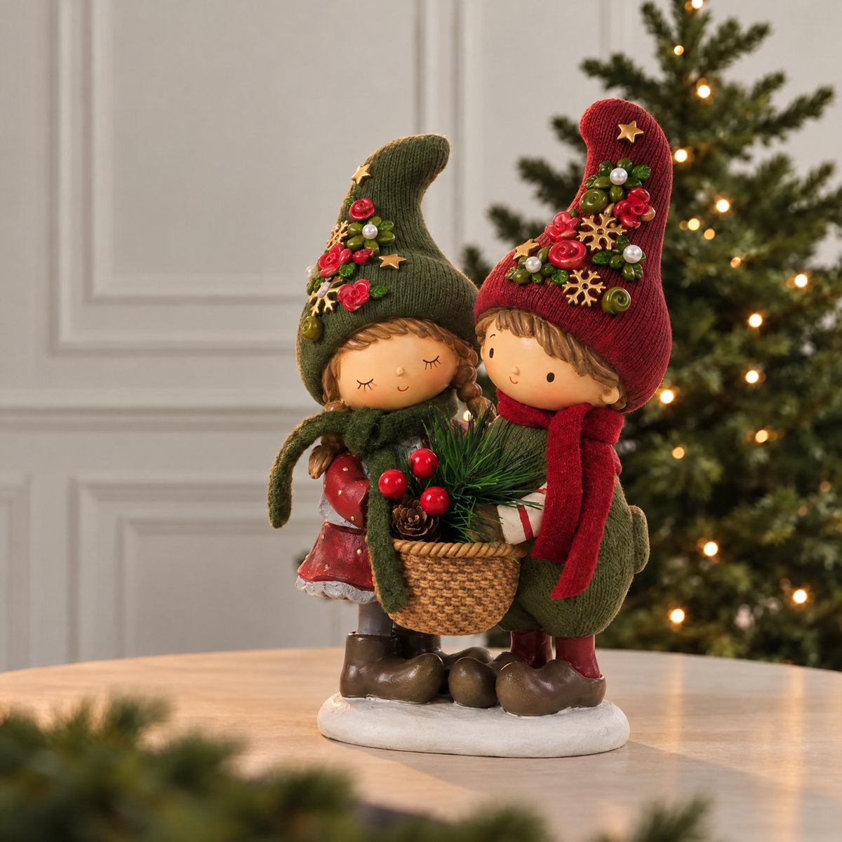 Figurine enfants pin enchanté décorative artificielle H24 NOËL rouge, SIA