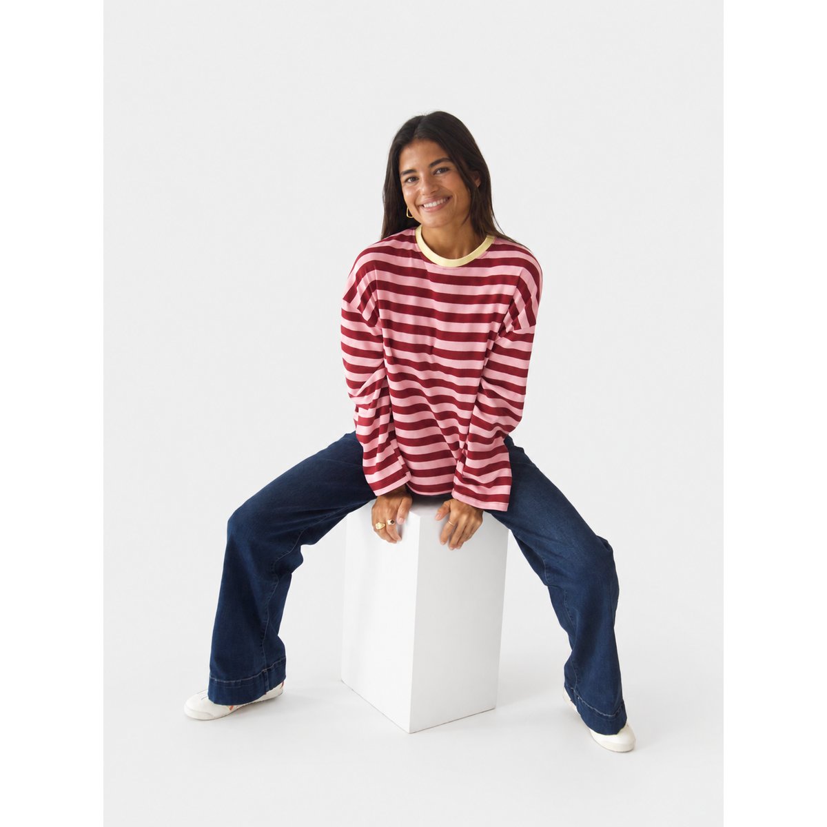T-shirt rayé manches longues NÚRIA bordeaux / rose / jaune, MINDTRAVELER