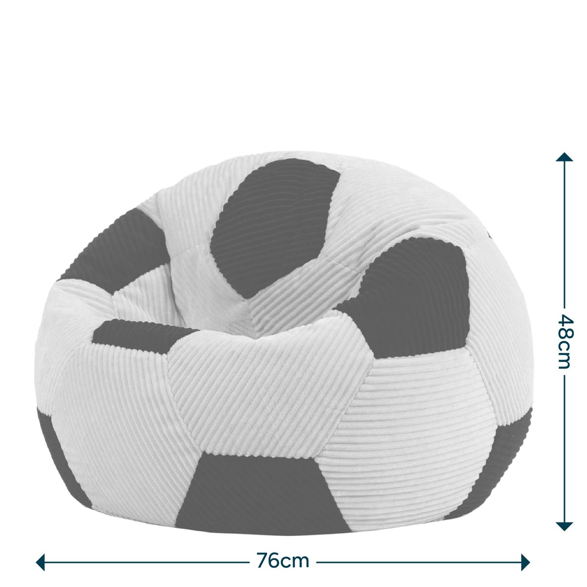 Pouf classique large enfant en velours côtelé imprimé football Oeko-Tex® - KINGSTON noir, ICON