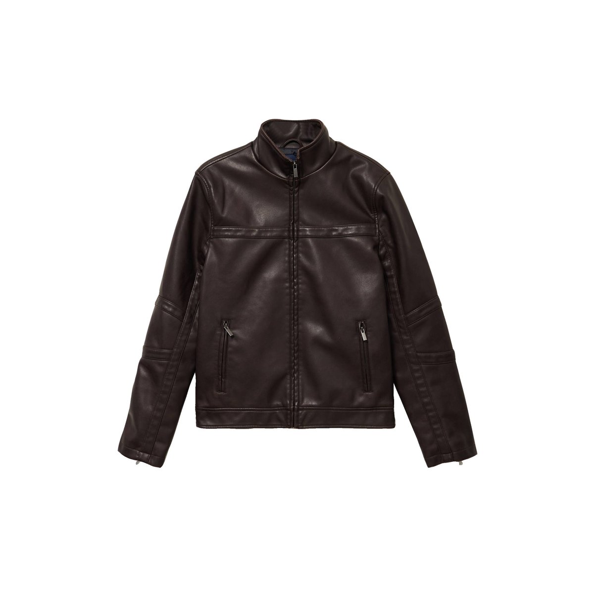 Blouson cintré similicuir col montant marron foncé, BONOBO