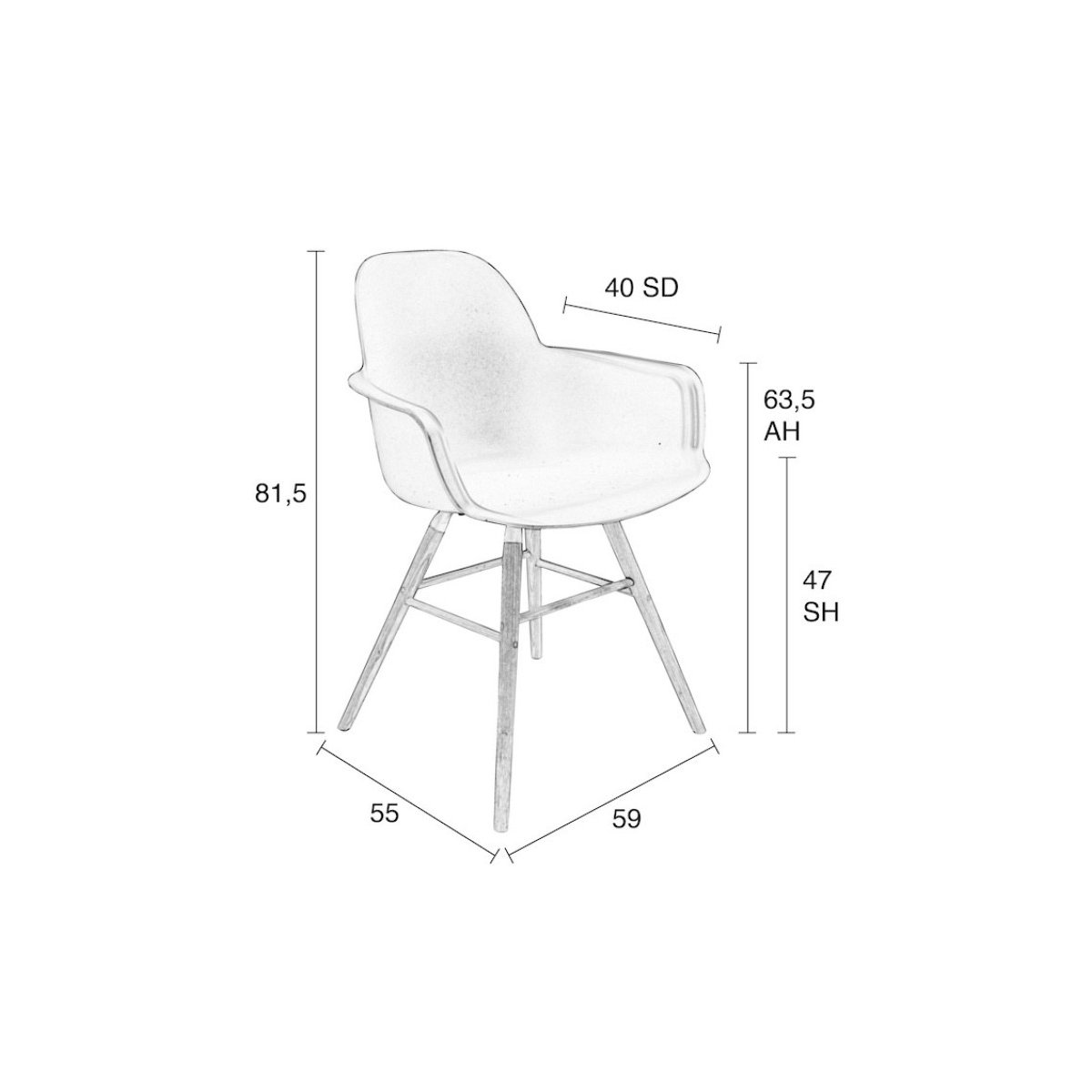 Lot de 2 fauteuils de repas en polypropylene - blanc, ZUIVER