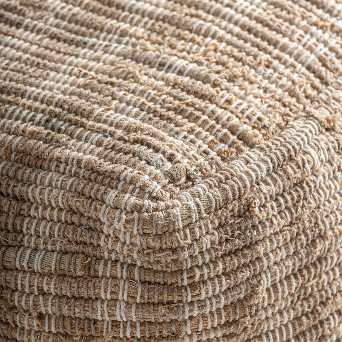 Pouf carré en coton beige, RECOLLECTION