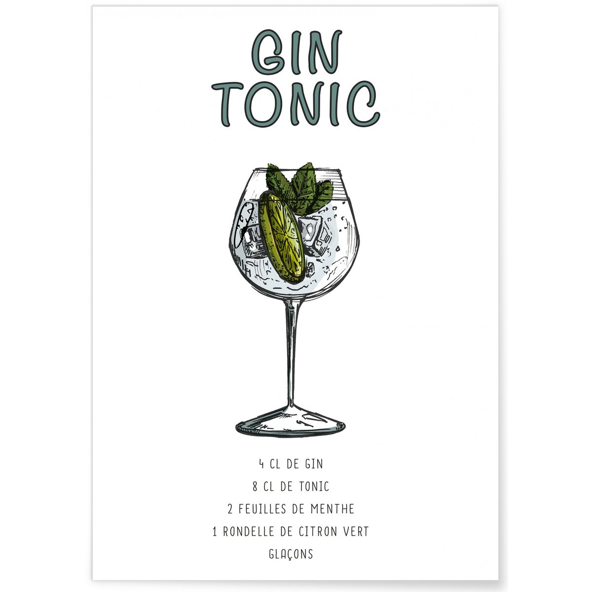 Affiche Cocktail Gin Tonic blanc, L'AFFICHERIE
