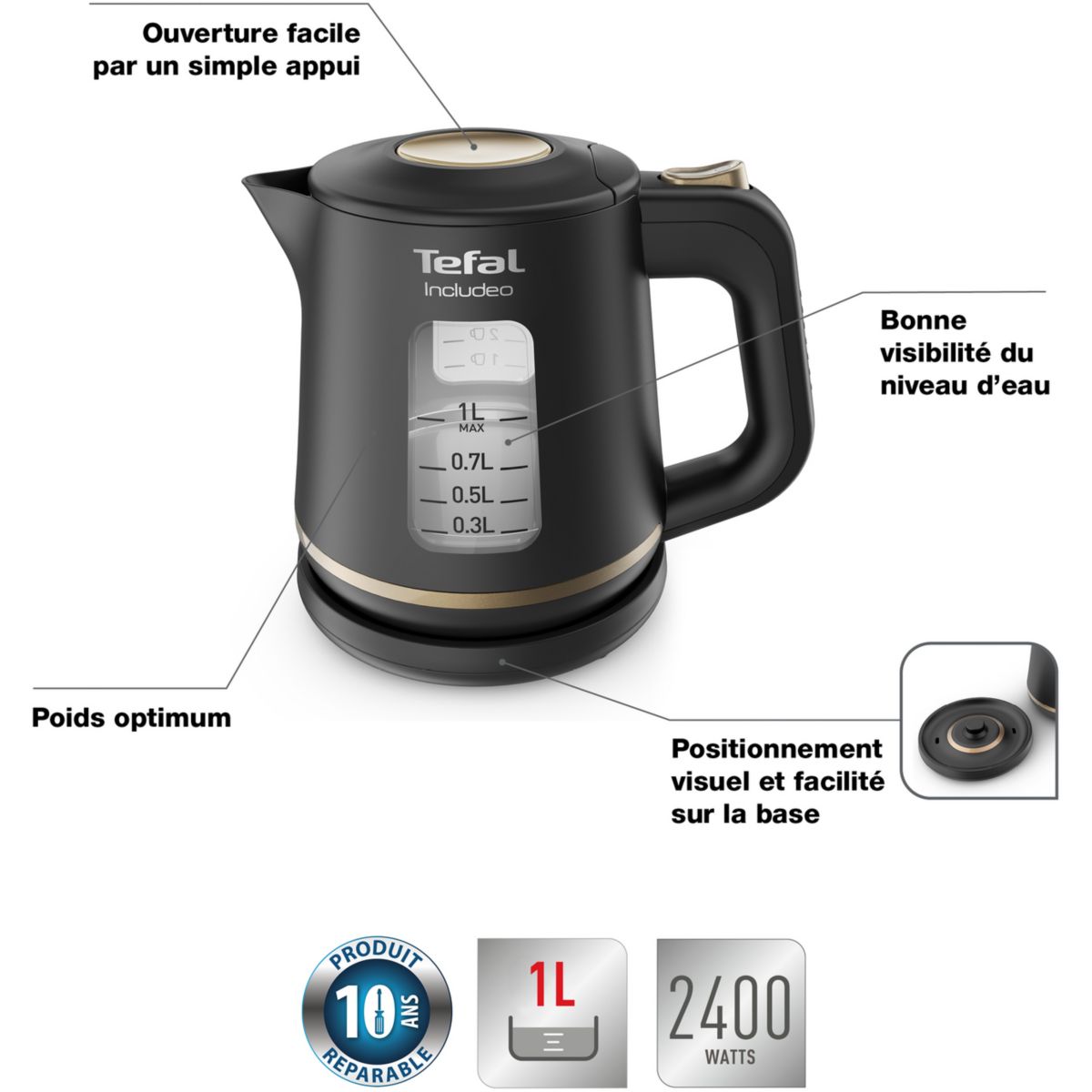 Bouilloire KI533811 INCLUDEO noir, TEFAL