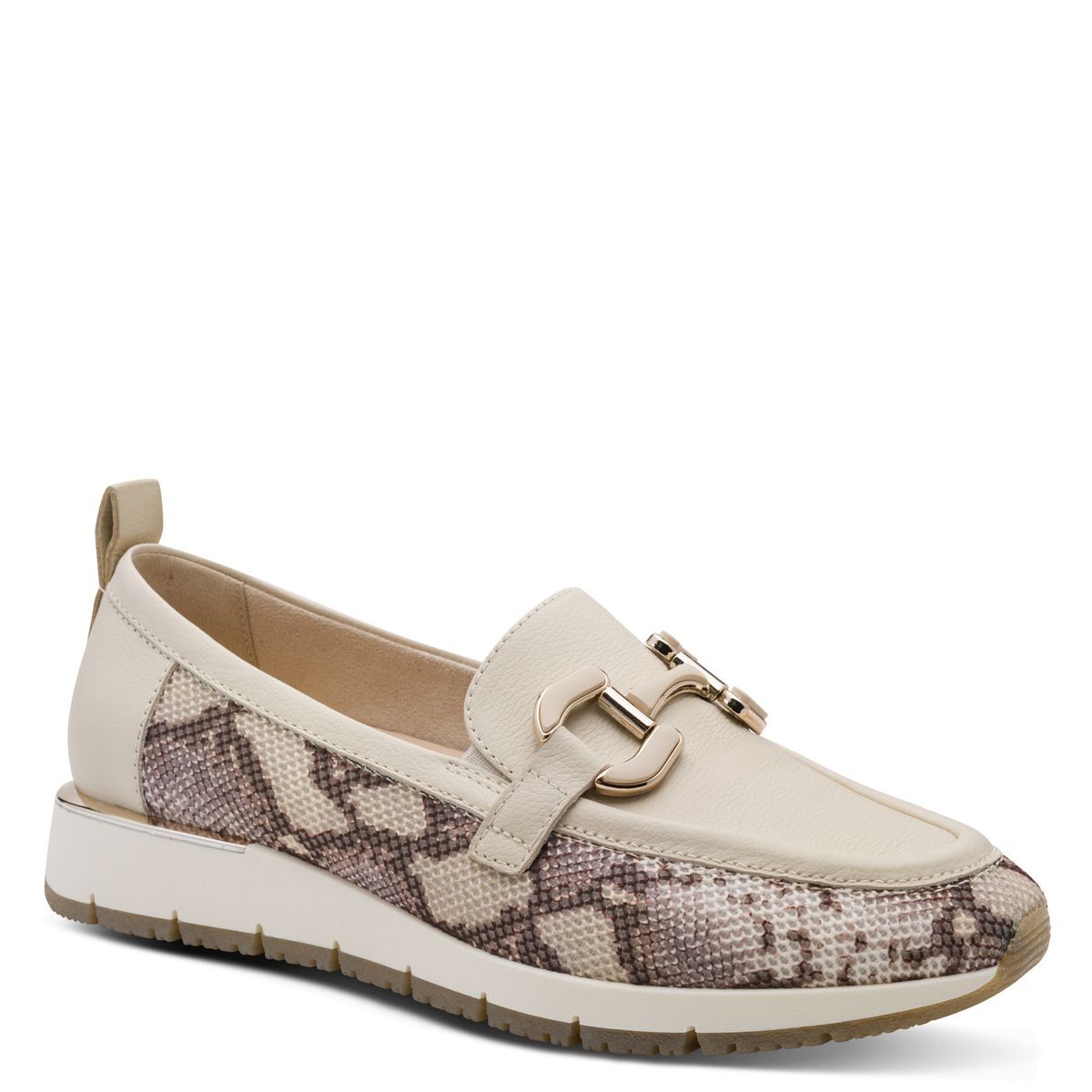 Slipper en cuir beige ivoire croco, TAMARIS