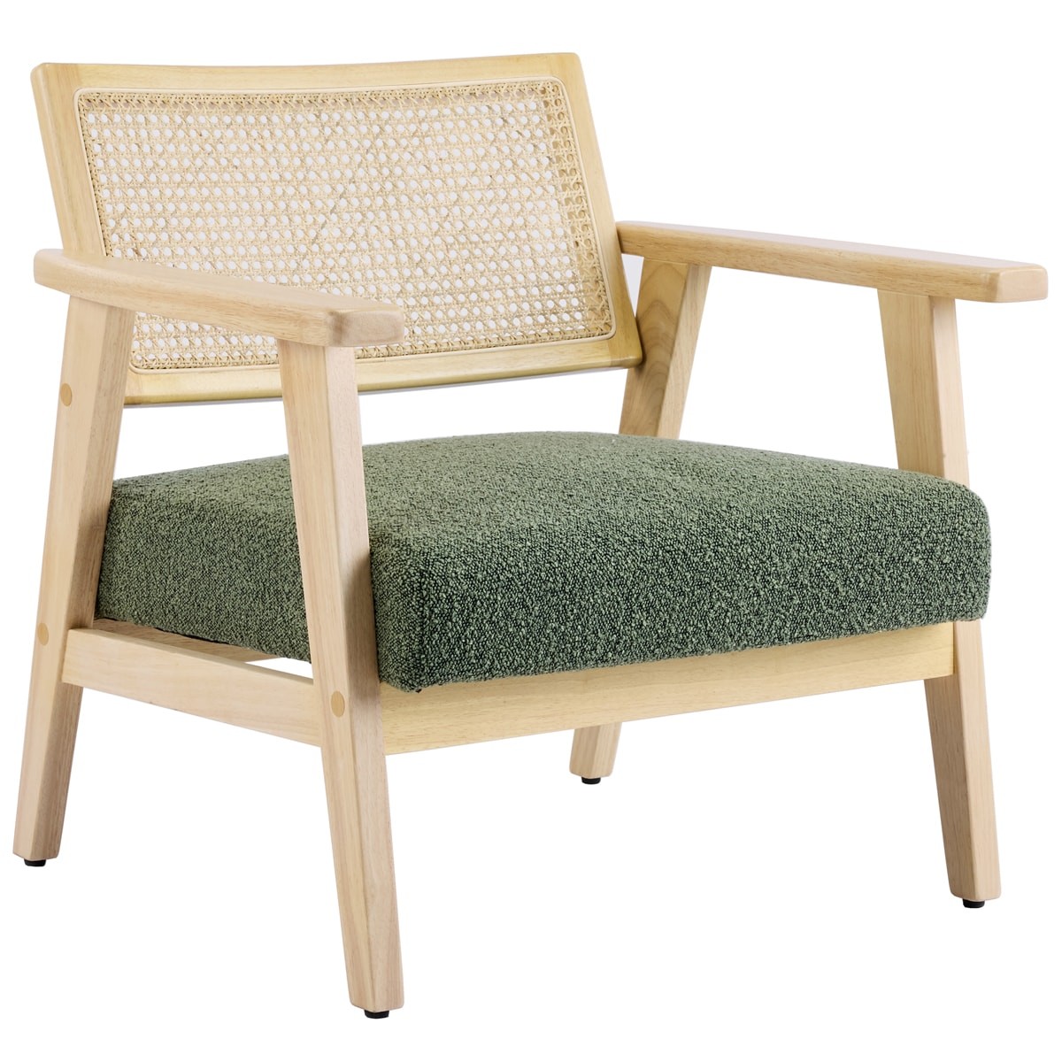 Fauteuil en tissu bouclé et cannage - TIM vert, HOMIFAB