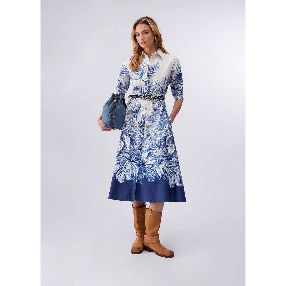 Robe chemisier longue blanc et bleu foncé, LIU JO
