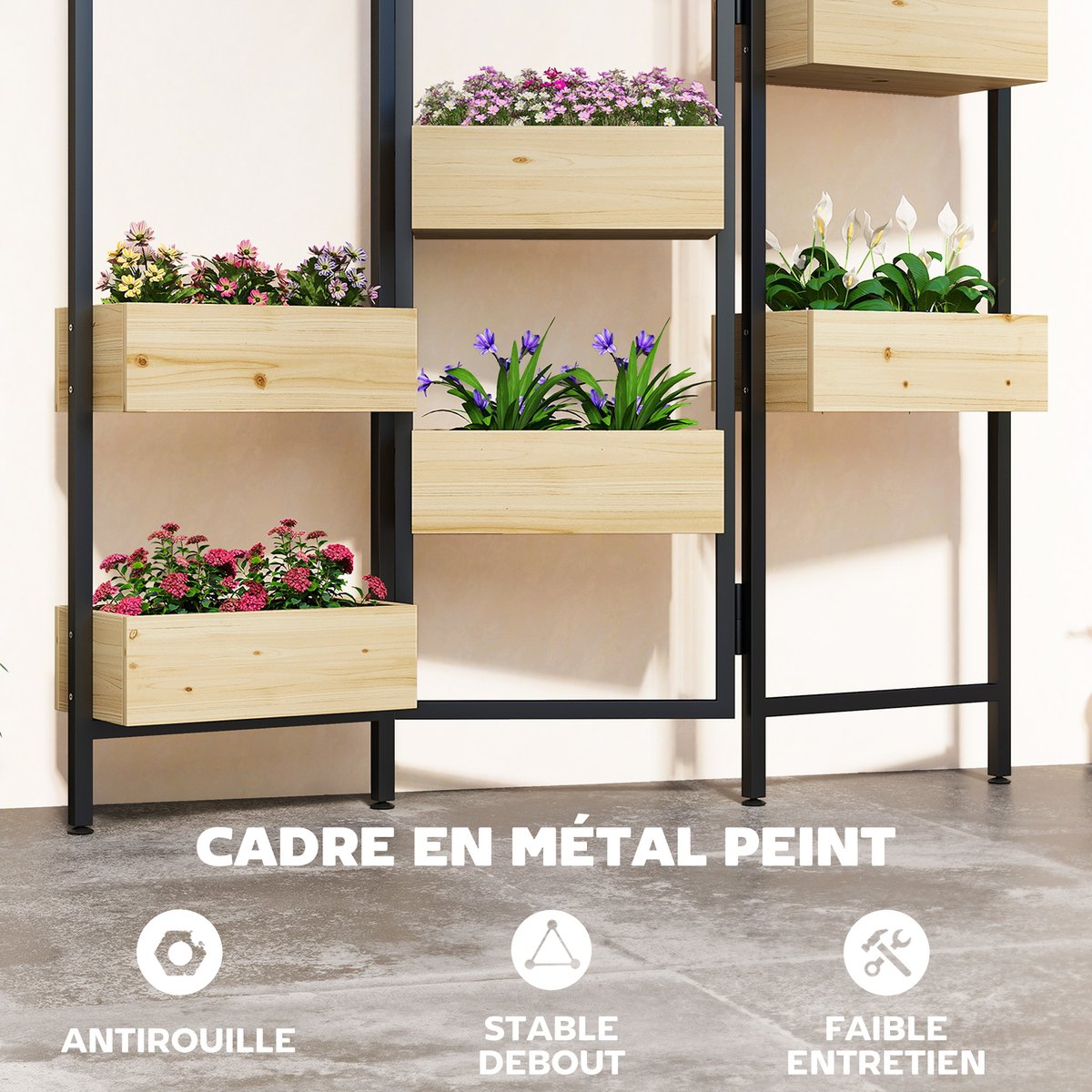 Parterre de fleurs Bois de sapin Bois naturel beige, OUTSUNNY