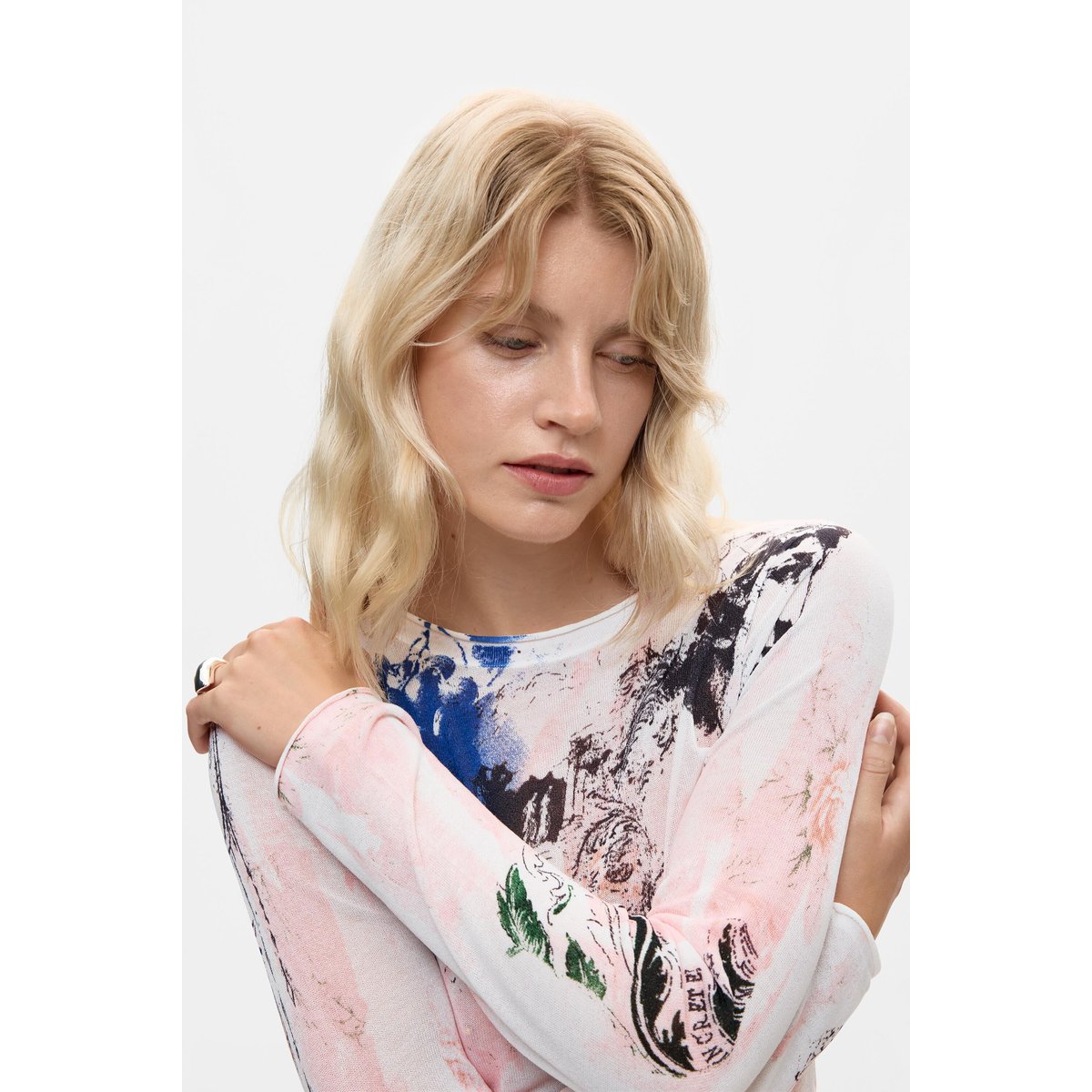 T-shirt à manches longues imprimé multicolore, DESIGUAL