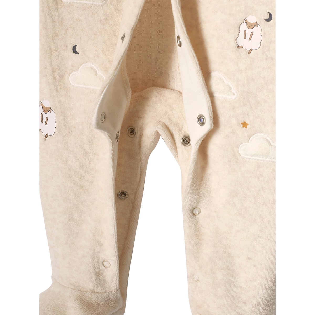 Pyjama bébé mixte en velours ouverture devant beige chiné, VERTBAUDET