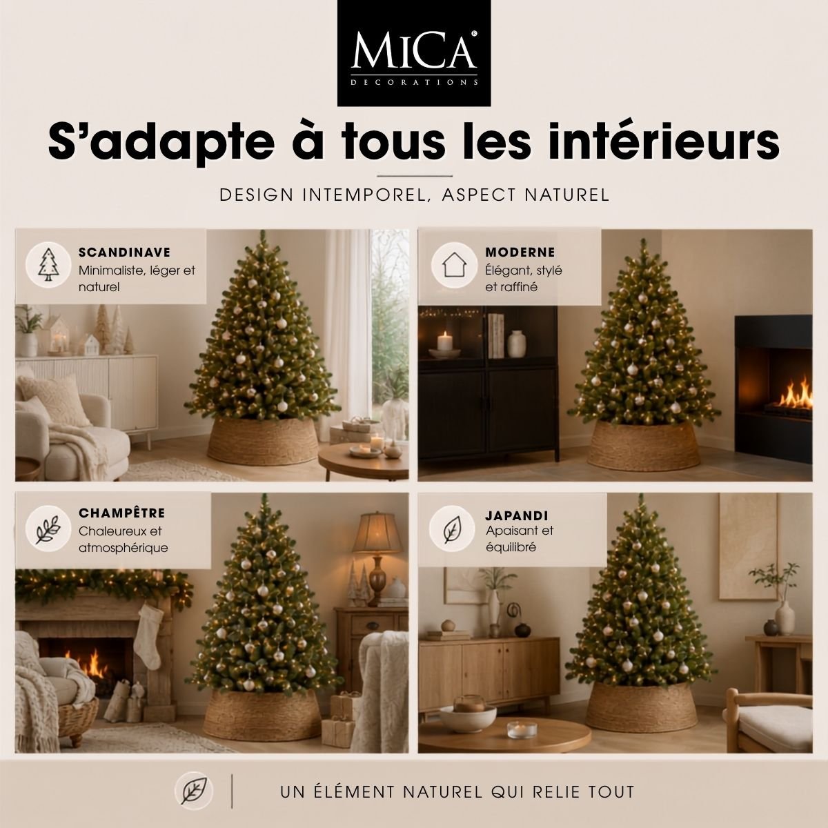 Cache-pied de sapin de Noël L brun, MICA DECORATIONS