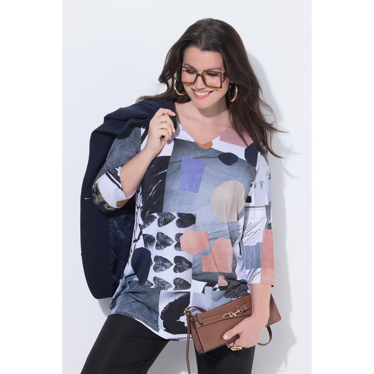 T-shirt au tombé fluide, motif cœurs blanc neige, ULLA POPKEN