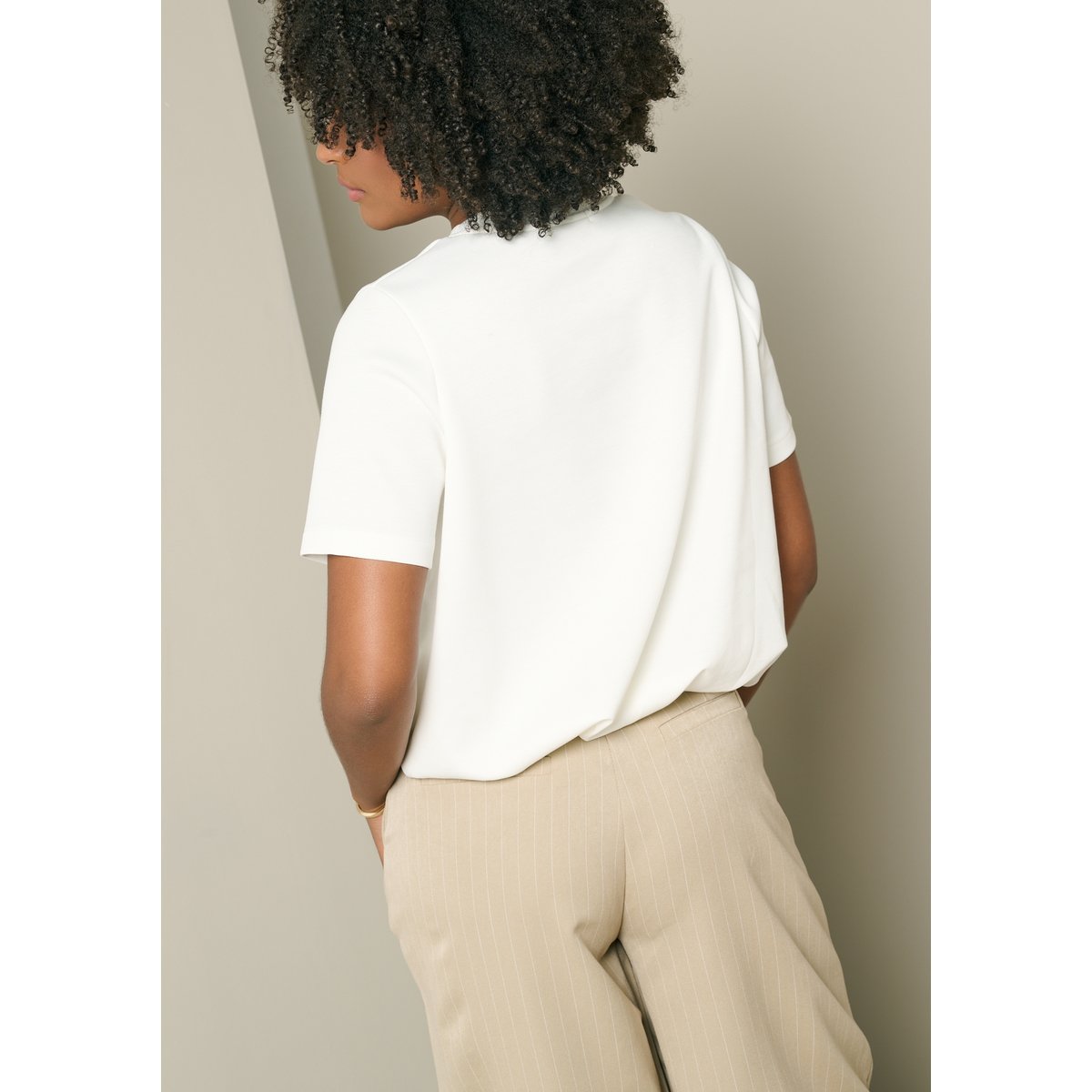 T-shirt col rond effet boule blanc, LOLALIZA