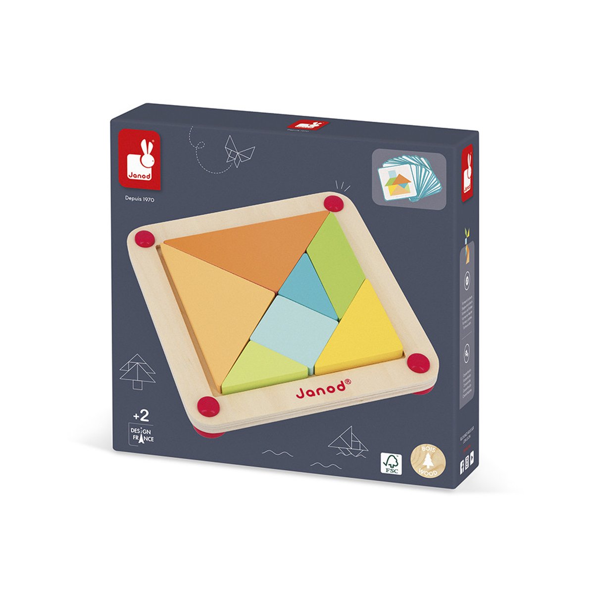 Tangram En Bois Avec 25 Cartes Modèles multicolore, JANOD