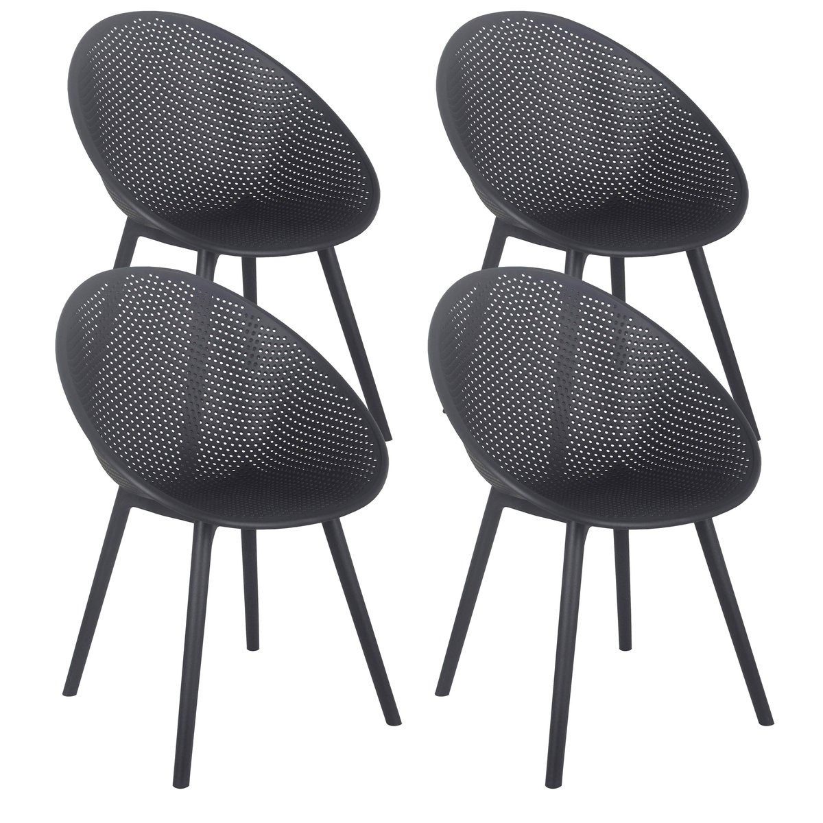 Lot de 4 chaises de terrasse en plastique, BUDA noir, OVIALA