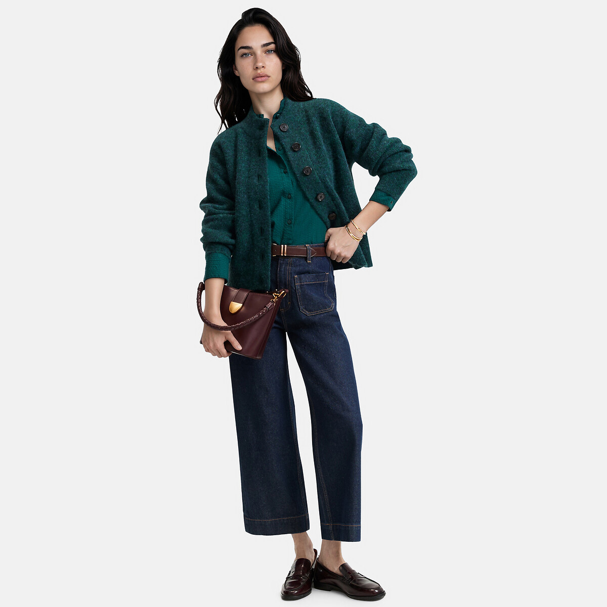Gilet collo alto in grossa maglia verde smeraldo, LA REDOUTE COLLECTIONS