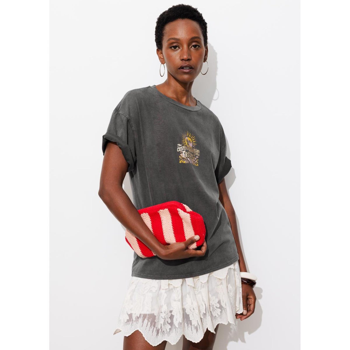 T-shirt message cosmic bloom gris, PROMOD