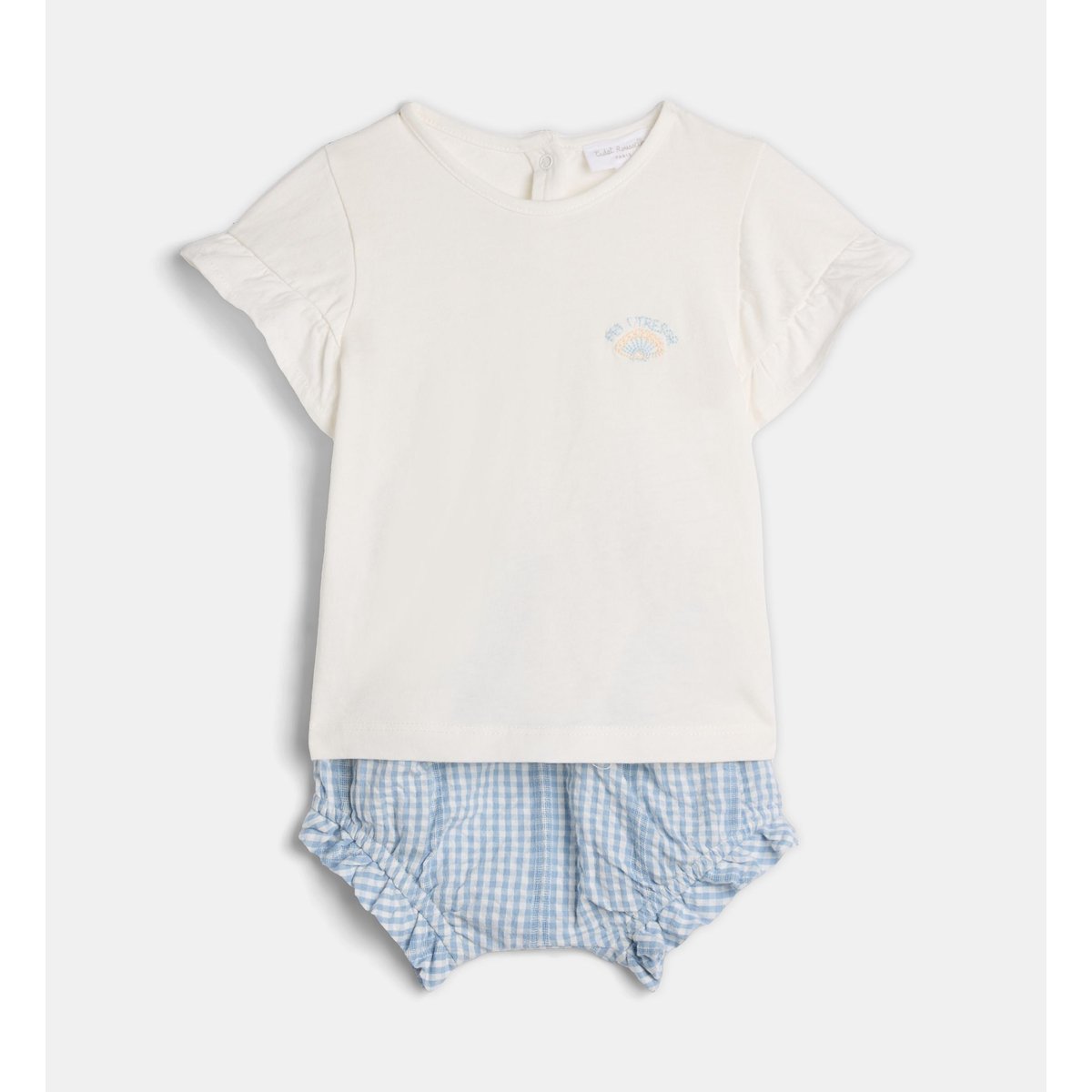 Ensemble t-shirt bloomer maeva coton vichy écru et bleu, CADET ROUSSELLE
