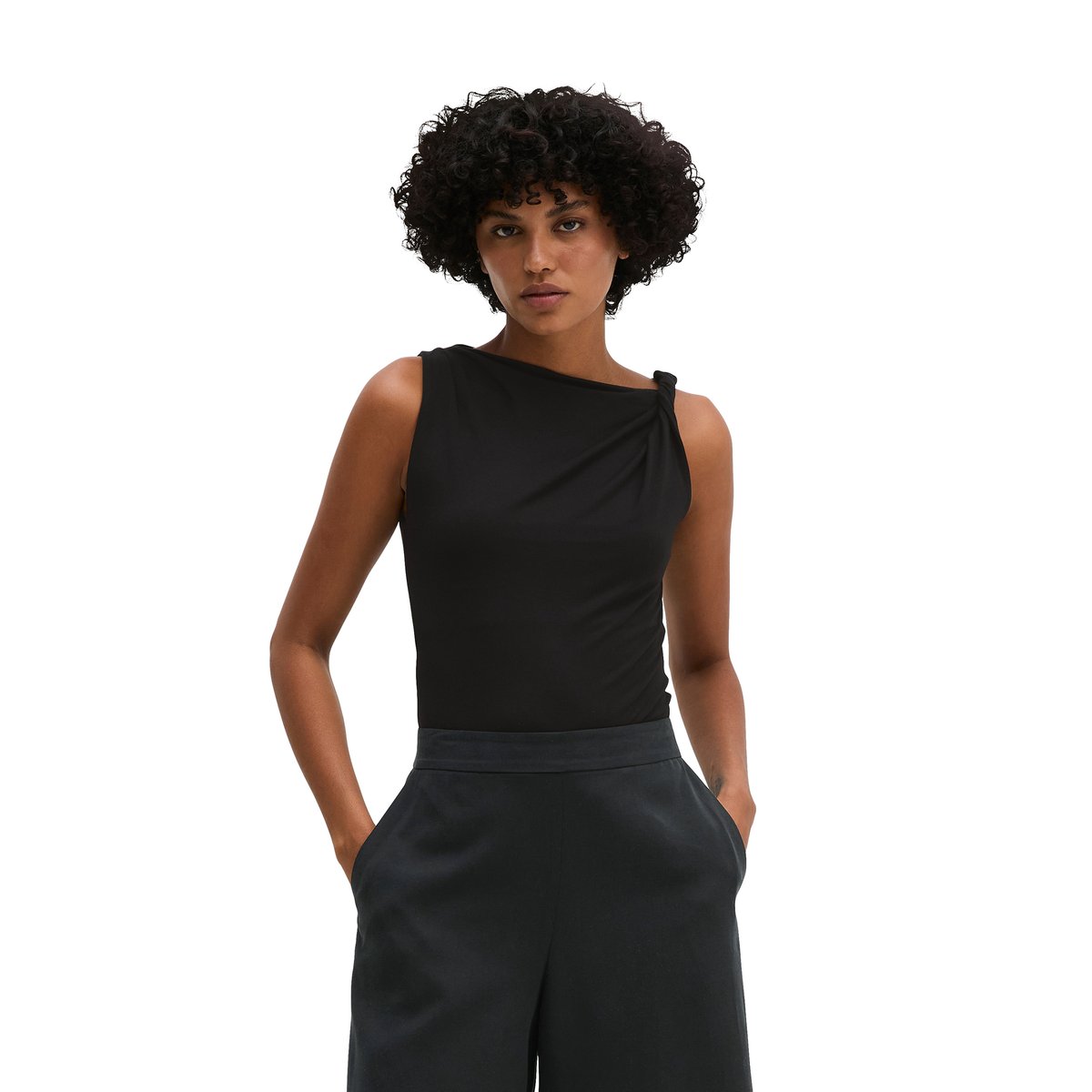 Débardeur en jersey slim avec support torsadé noir, MARC O'POLO