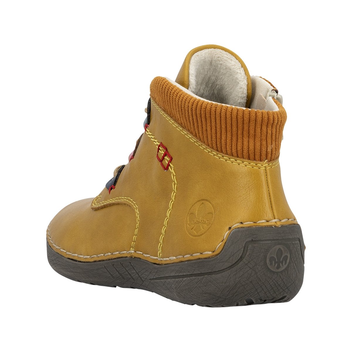 Sneakers violettes à talon plat pourvues de lacets et d'un zip latéral jaune, RIEKER
