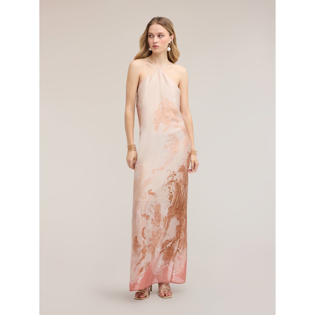 Robe longue en satin avec étole rosa cipria, MOTIVI