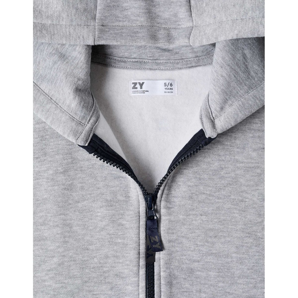 Sweat zippé en molleton avec capuche et doublure en coton peigné gris, ZIPPY