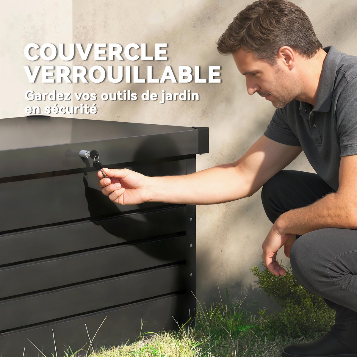 Coffre de rangement d'extérieur Acier gris anthracite, OUTSUNNY