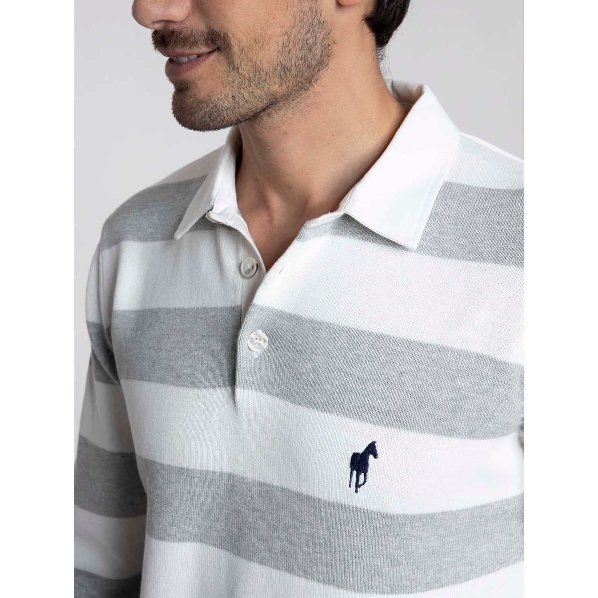 Pulls col polo en coton RACING gris chine/blanc, GENTLEMAN FARMER