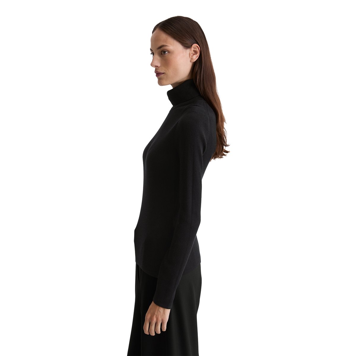 Pull à col roulé slim en coton organique noir, MARC O'POLO