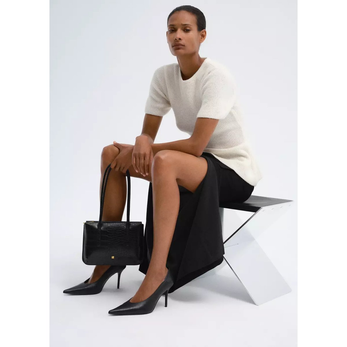 Sac verni effet croco noir, MANGO