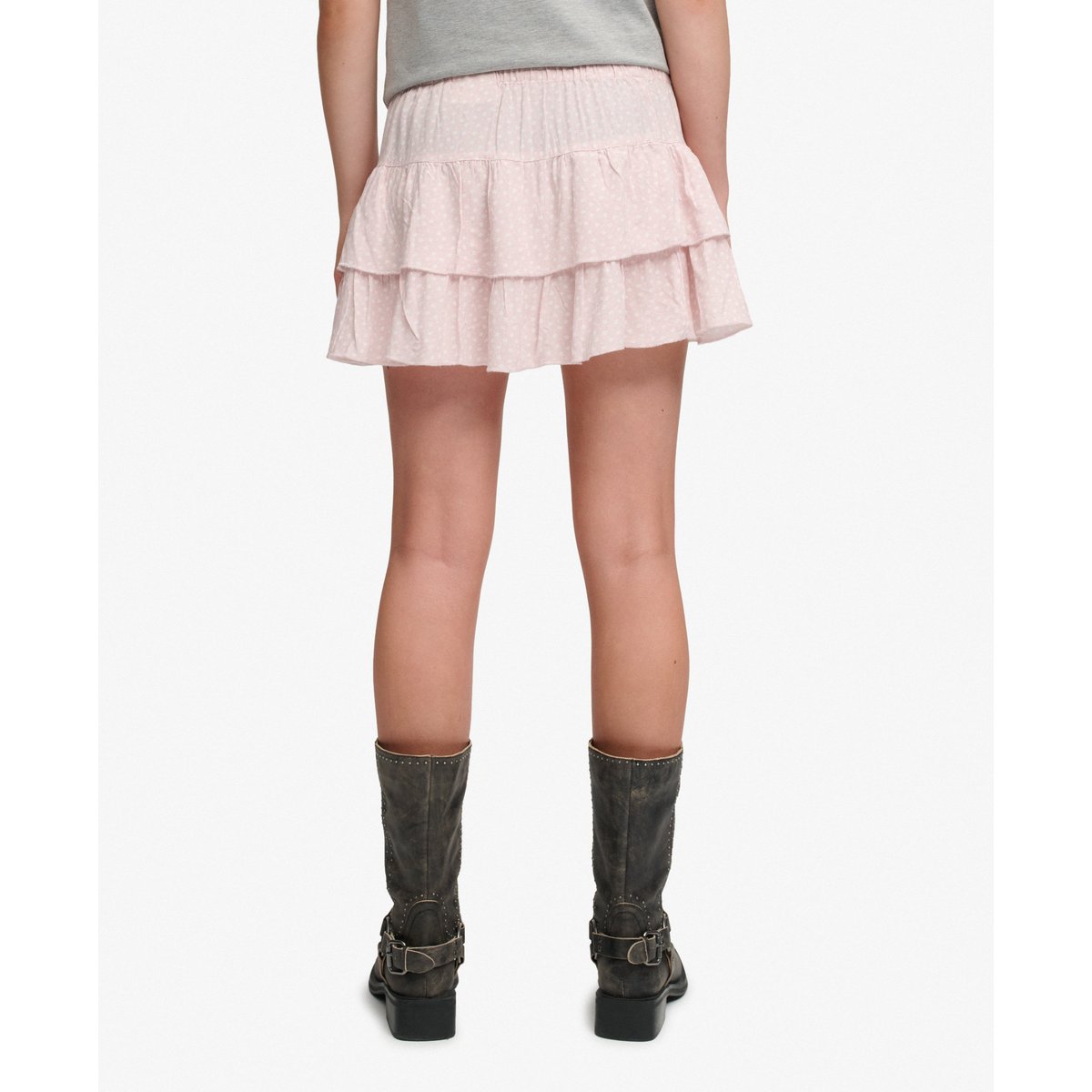 Mini-jupe à volants imprimée cœurs de marguerite rose poudré, SUPERDRY