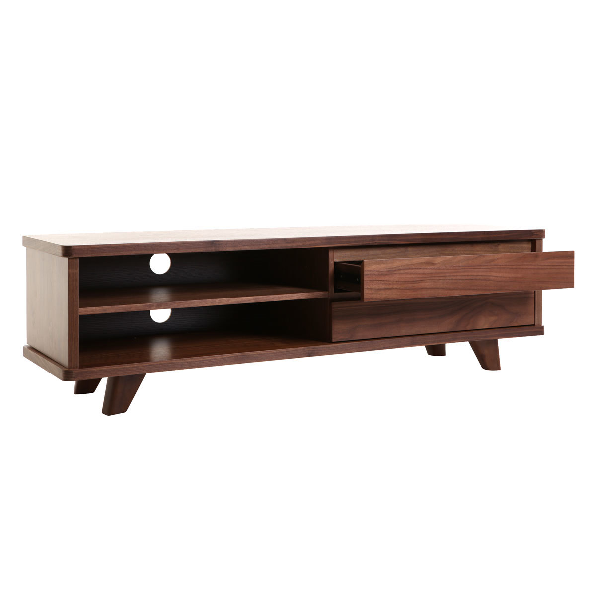 Meuble TV vintage bois foncé avec tiroirs L140 cm FIFTIES noyer, MILIBOO