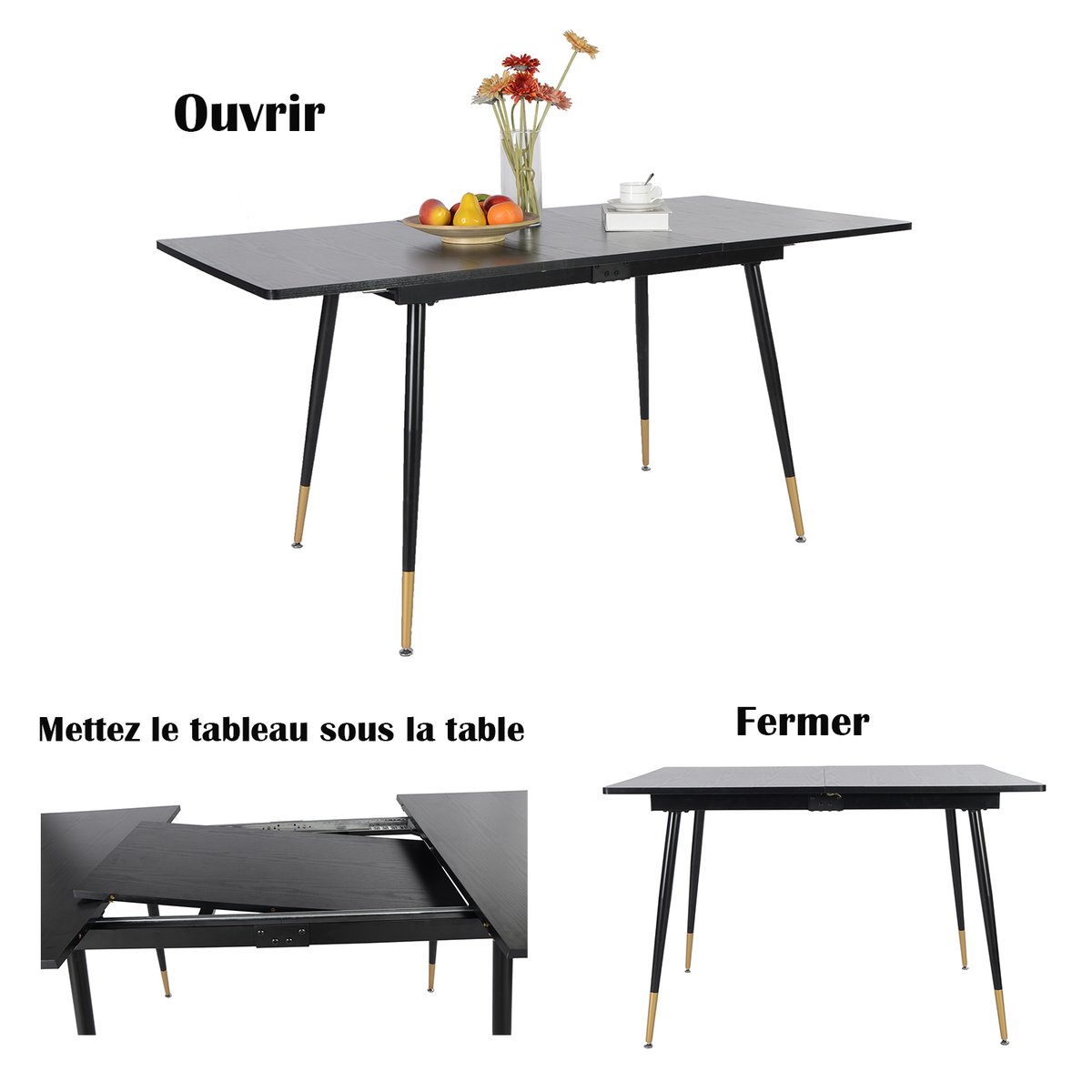 Ensemble de table à manger extensible à allonge avec 4 chaises, WHALENCHARLTON gris foncé, MEUBLES COSY