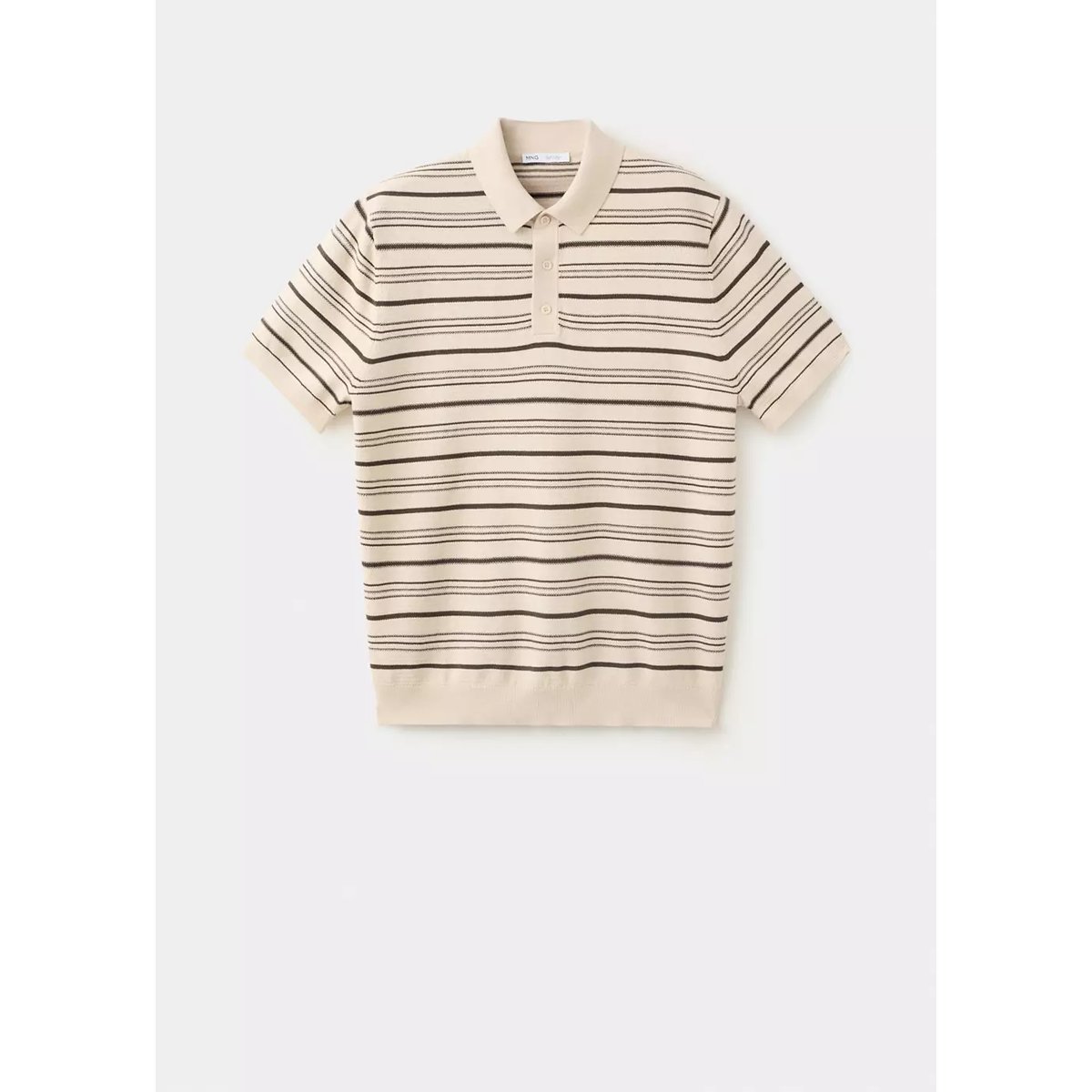 Polo en maille de coton mélangé à rayures beige, MANGO MAN