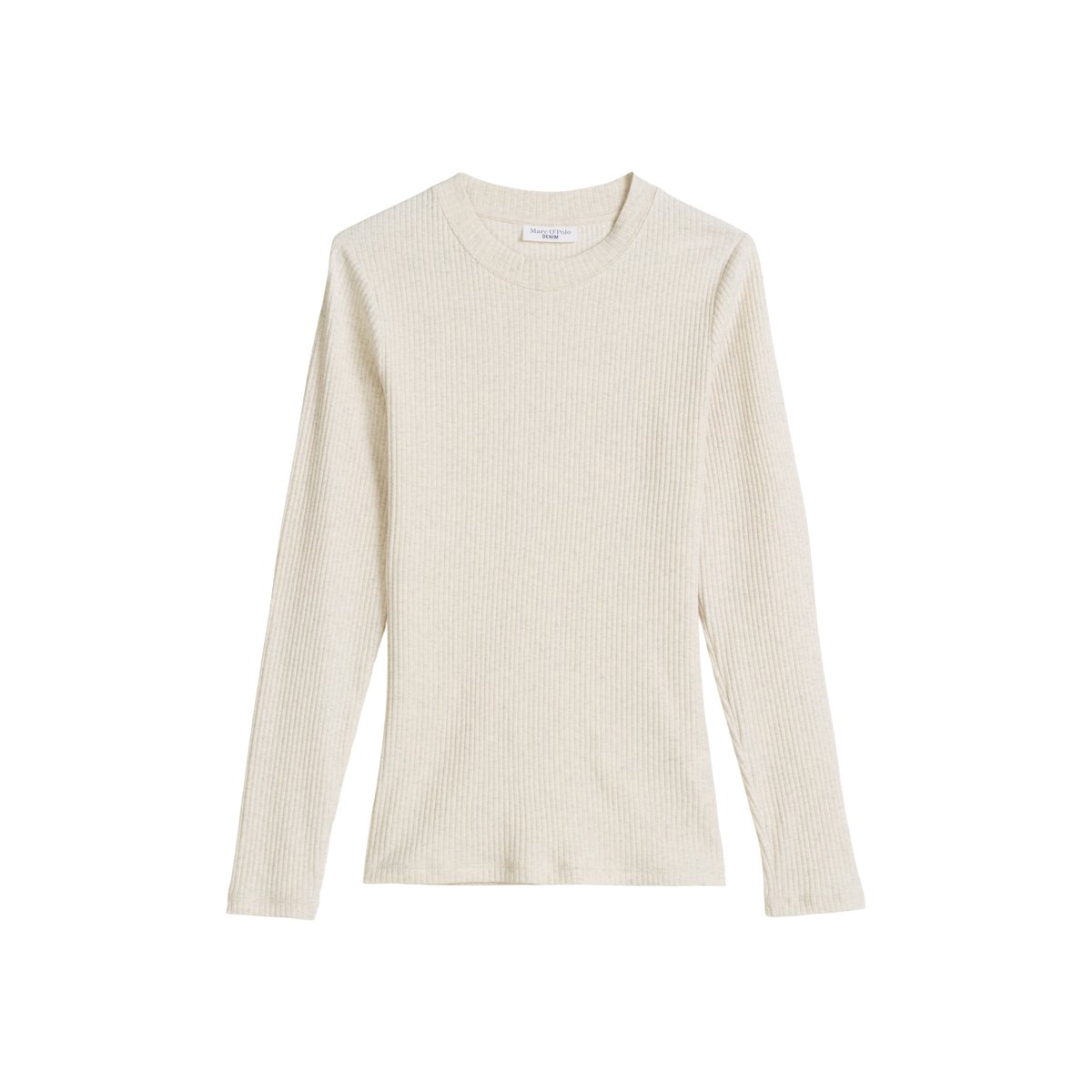 T-shirt long en jersey côtelé slim en coton bio mélangé et élastique blanc naturel, MARC O’POLO DENIM