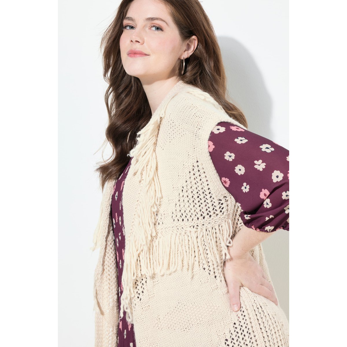 Cardigan long et oversize, coupe ouverte mastic foncé, ULLA POPKEN