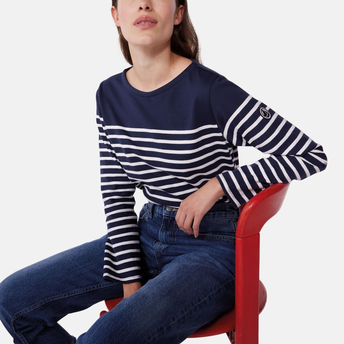 Marinière en coton, manches longues marine/blanc, PETIT BATEAU