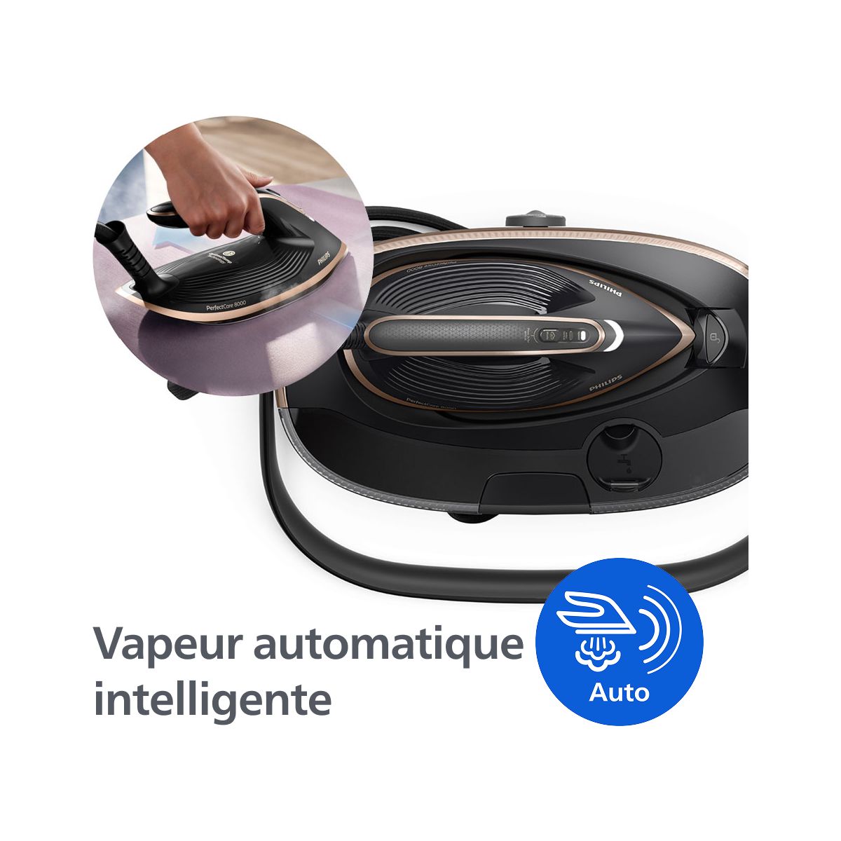 Centrale vapeur PSG8300/80 Série 8000 Noir/Rose Gold 1.4L, 9 bars couleur unique, PHILIPS
