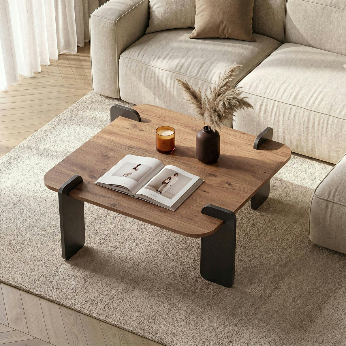 Table basse carrée en bois design MARFA pin, PIER IMPORT