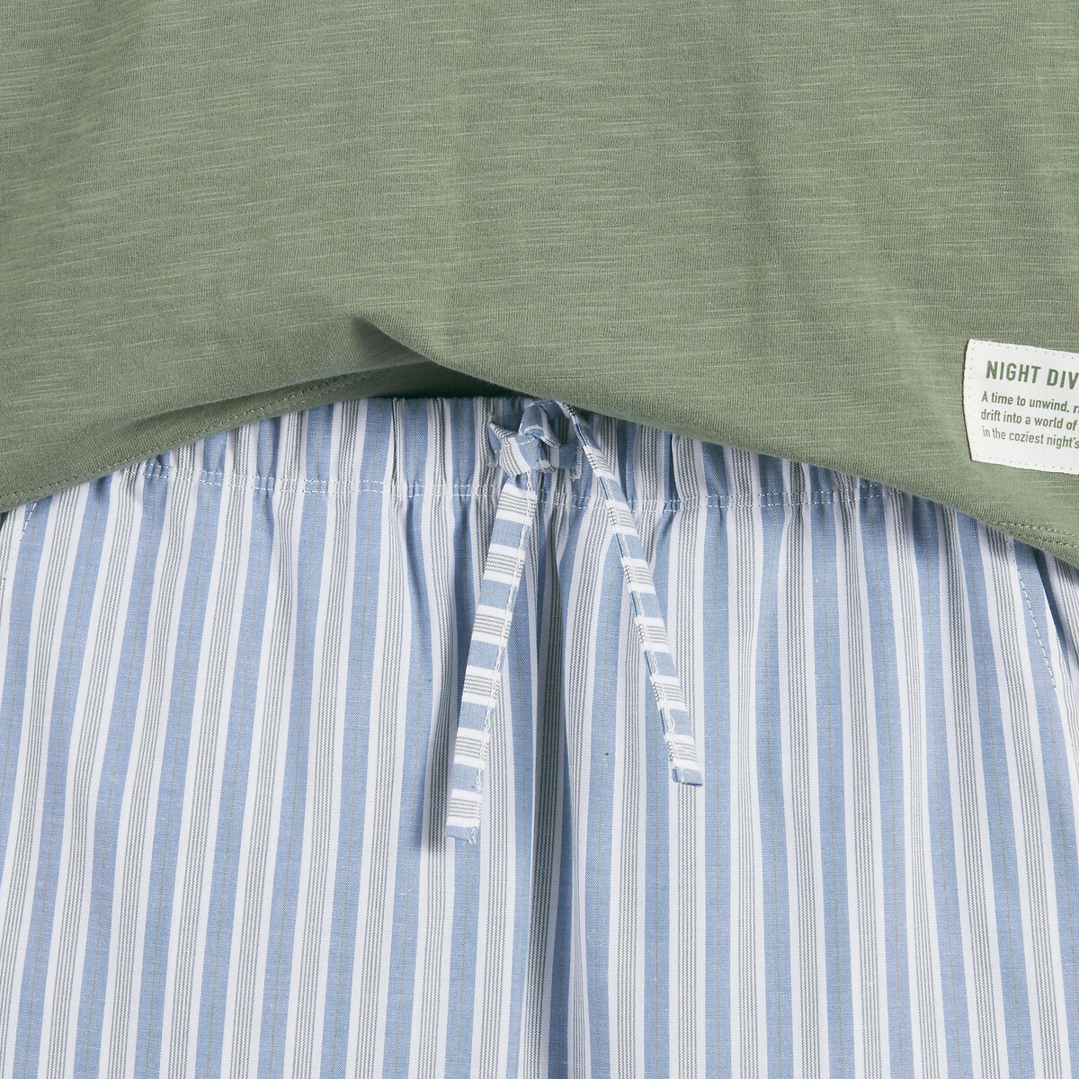 Pyjama coton, t-shirt uni et pantalon rayé en popeline vert/blanc/bleu, LA REDOUTE COLLECTIONS