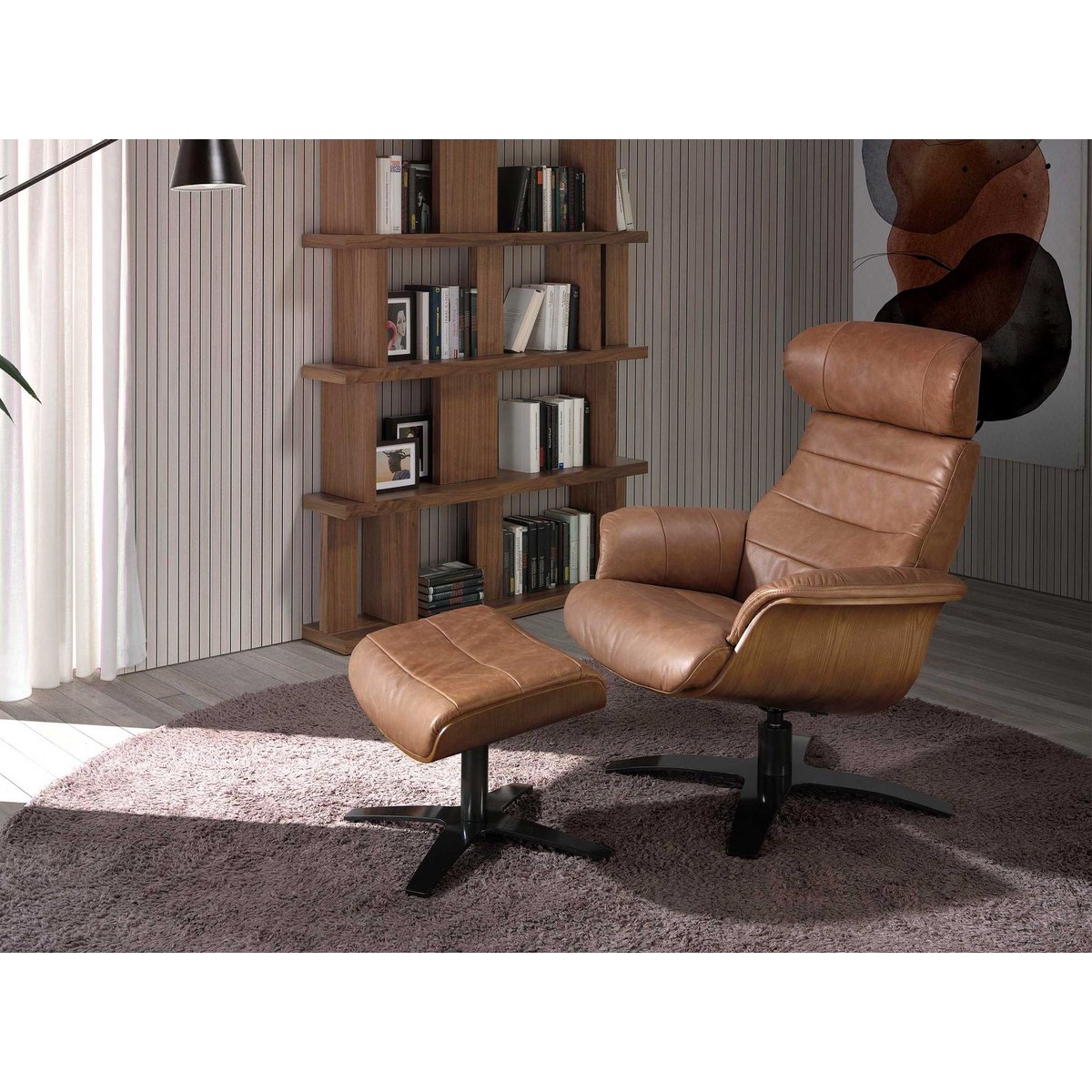 Fauteuil pivotant inclinable en cuir marron marron | gris foncé, ANGEL CERDA