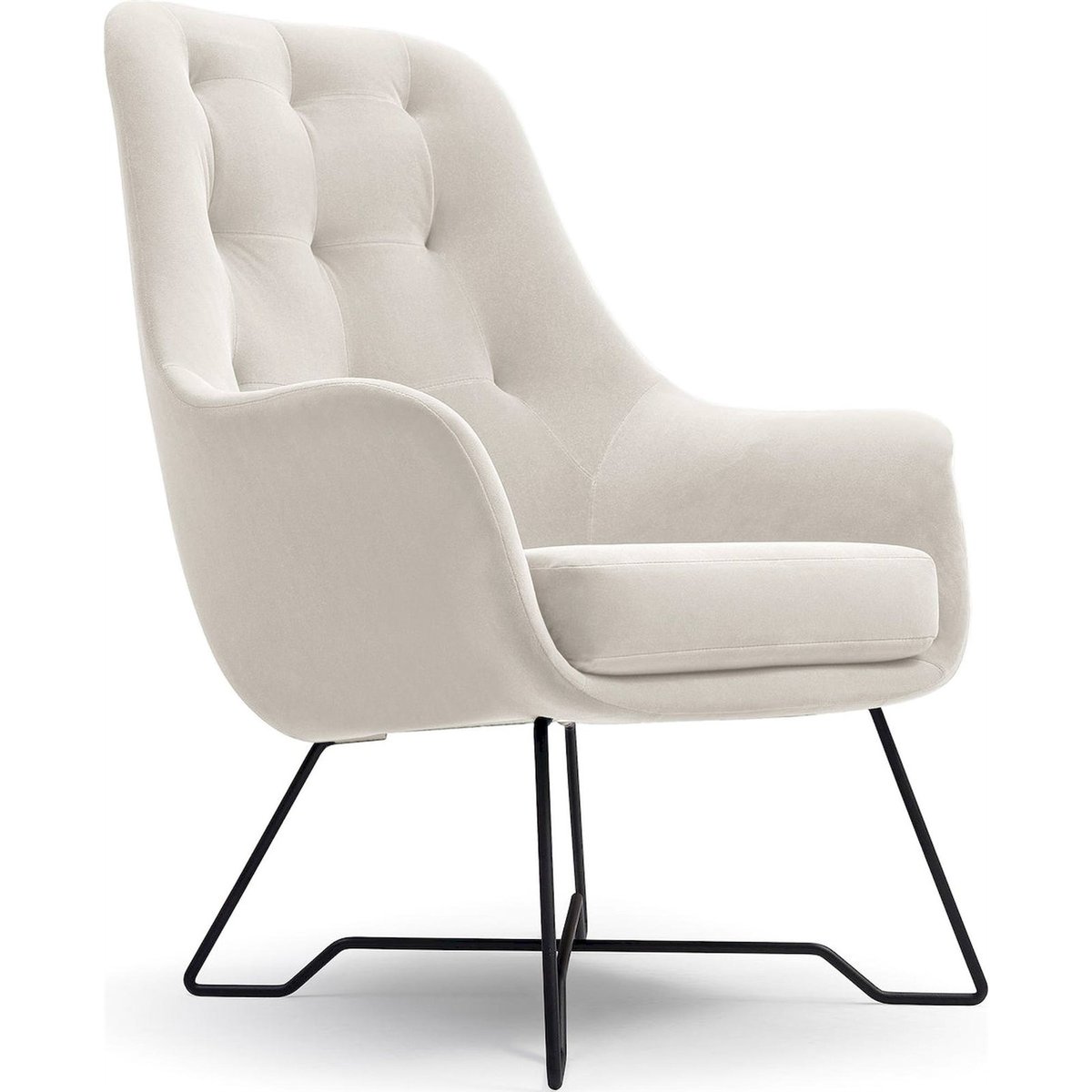 Fauteuil cabriolet capitonné en velours bleu pétrole castel, RECOLLECTION