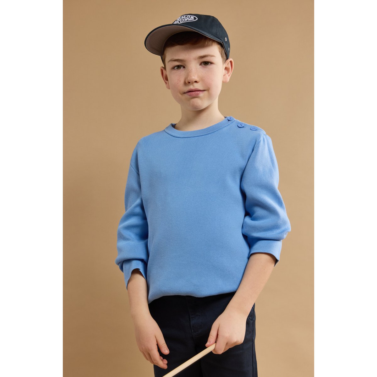 Pull marin uni en coton KIDS bleu lobelia, ARMOR-LUX